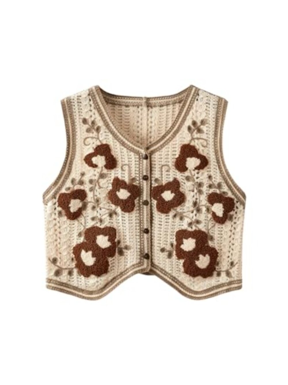 Button Front V Neck Sleeveless Checkered Knit Sweater Vest
